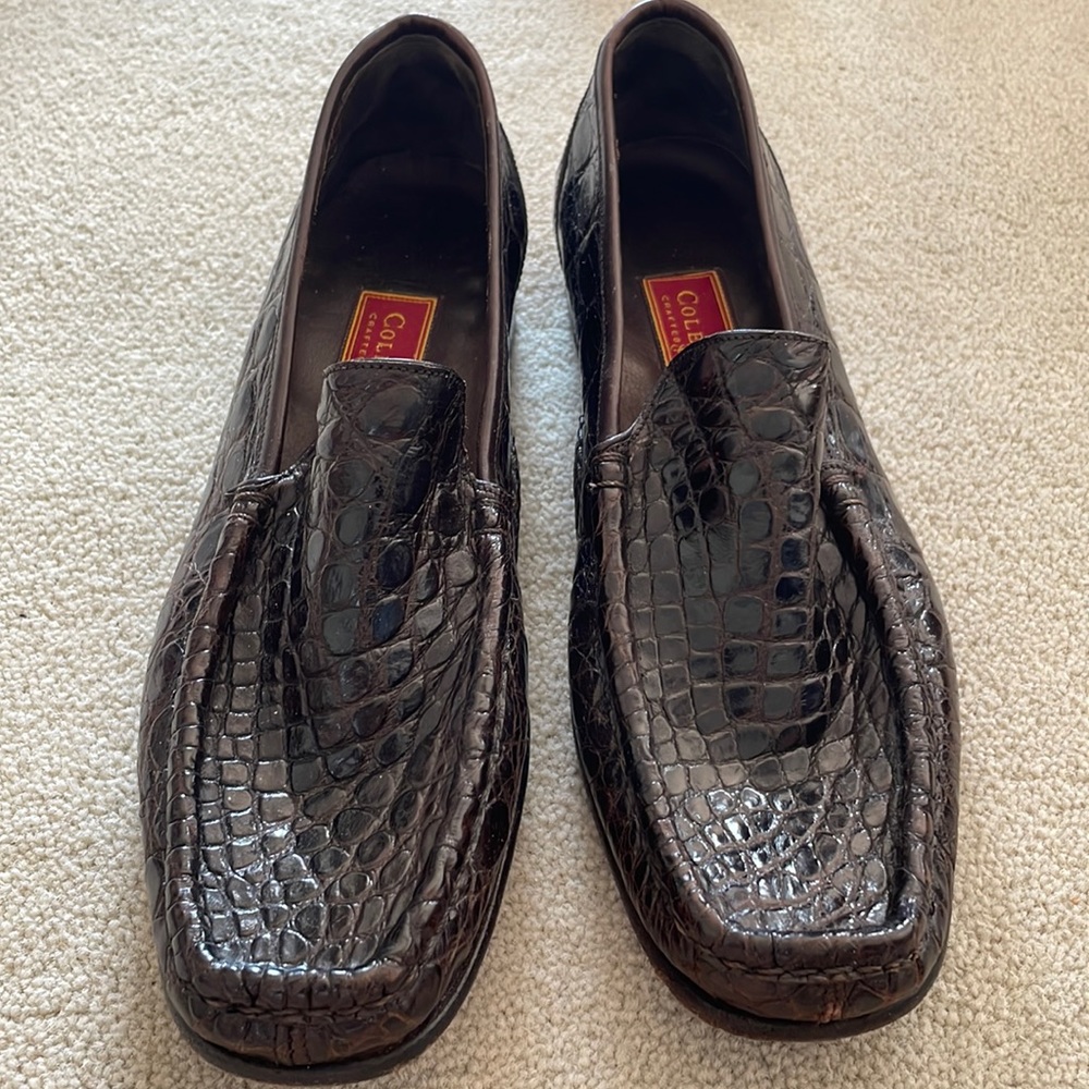 Cole Han Genuine Crocodile Loafers, Size 7 B, Dark Brown